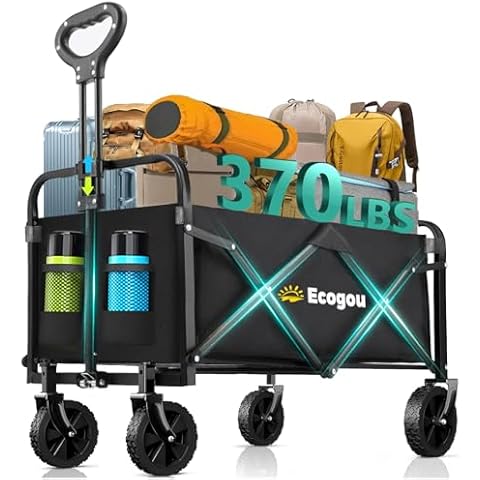 Ecogou Collapsible Wagon with Wheels, 370lbs Weight Capacity Foldable Beach Wagon with Flexible Handle Portable Utility Wagon Cart for Outdoor, Grocery, Garden, Camping Cover