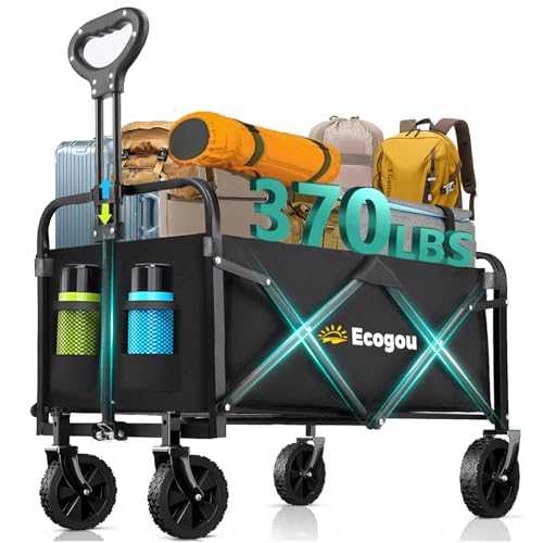 Ecogou Collapsible Wagon with Wheels, 370lbs Weight Capacity Foldable Beach