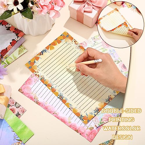 Image of TaoBary 160 Pcs Flower Stationery Paper and Envelopes Set 50 Double Sided Lined Stationery Paper with 50 Matching Envelopes and 60 Round Dot Sticker 5.5 x 8.25'' Letter Writing Kit, 10design