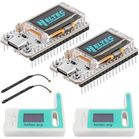 MakerFocus 2 Set ESP32 LoRa V3 Development Board with 915 MHz Antenna and Case Integrated WiFi Bluetooth SX1262 CP2102 0.96-inch OLED Display Type C for Meshtastic IoT Arduino Intelligent Scenes Cover