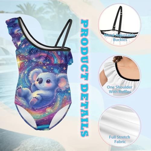 WELLFLYHOM Girls Bathing Suits 3-14 One Piece Swimsuit One Shoulder Ruffle Swimwear for Swimming Beach3