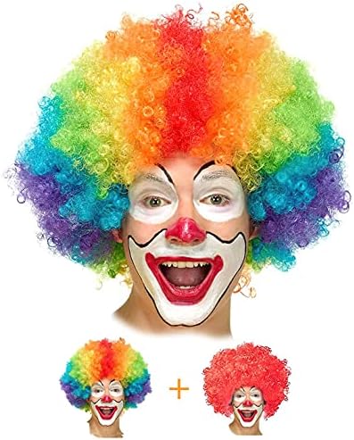 Pack of 2 Funny Clown Curly Afro Wigs, Rainbow Wig Colorful Clown Wig,Crazy Afro Wig 70's 80's Disco Theme For Kids Adult Women Men's Childrens Boys Girl Party Halloween Costume Prank