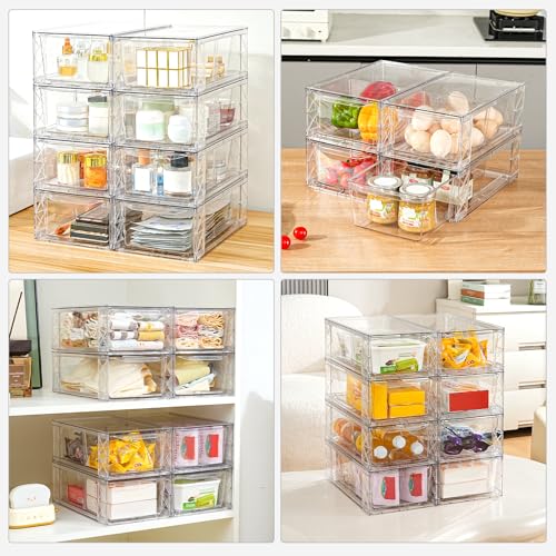 Image of Clemate 8Pack Stackable Kitchen Storage Organizer,Pantry Organizers and Storage, Foods Organizer Bins, Fits Kitchen, Pantry, Cabinet, Closet, All Purpose Portable Household Containers