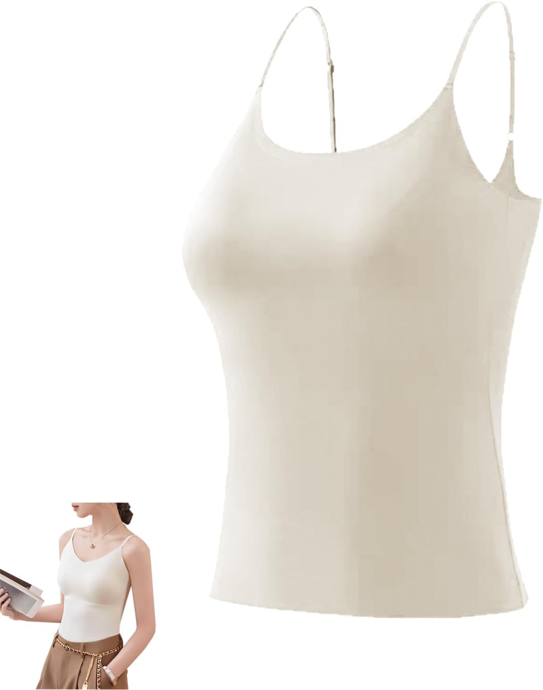 Women's Camisole Tank Top with Built in Bra V Neck Undershirt Spaghetti Strap Padded Cami Tanks