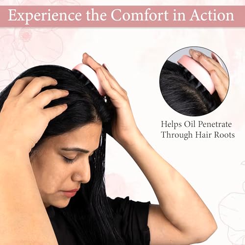 Image of GLUN Pack of 2 Scalp Shampoo Brush - Silicone Hair Scalp Massager for Dandruff Removal & Deep Cleansing (Peach)
