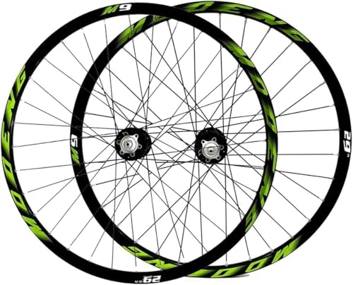 自転車用フロント&リアホイール 26インチ/27.5インチ/29インチ CNC合金ダブルウォールリム MTBホイールセット バイク用 32H ディスクブレーキ QR 8-10スピードハブ カセットボールベアリング ブラック 26インチ(Green,26in