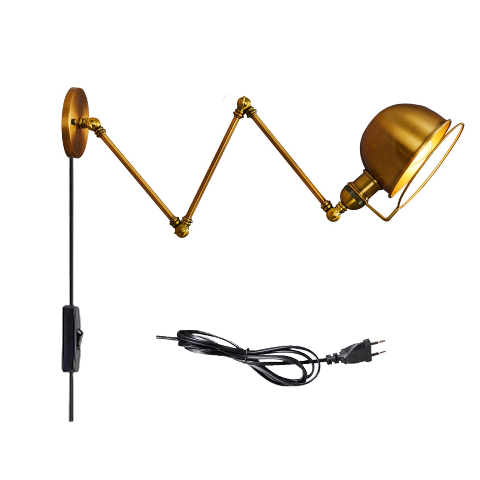 Industrial 3 Long Arm Wall Light with Extendable Arm, Retro Vintage Plug in Wall Lamp with Switch, E27 Indoor Bedroom Study Lighting Decor