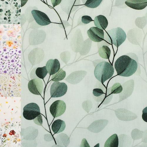 MAGAM-Stoffe Emma Blumen Baumwollstoff ÖKO-TEX Meterware ab 50cm (Eukalyptus)