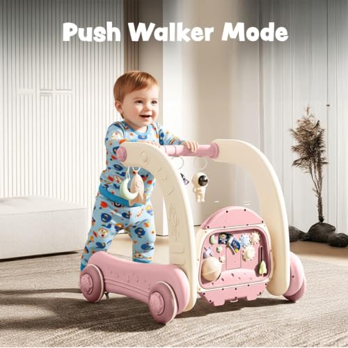 Image of Baybee 4-in-1 Activity Baby Walker for Kids with Convertible Play Gym, Musical Piano & Push Walker | Interactive Hanging Toys, Lights, Anti-Slip Wheels for Babies 0 to 3 Years (Pink)