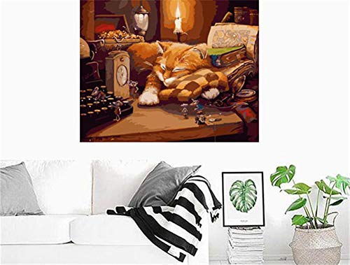Komking Diy Acrylic Painting Paint By Numbers For Kids & Adults Beginner, Paint By Number Kit Painting On Canvas 16X20Inch With Wooden Frame - Sleeping Cat Pattern #TOP1