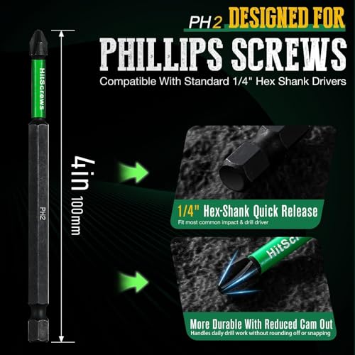 Image of PH2 Phillips Bits #2 - 10 Pack 4 inch Extra Long Impact Driver Bits,S2 Steel Magnetic Screwdriver Bits for Power Tools and Screw Guns