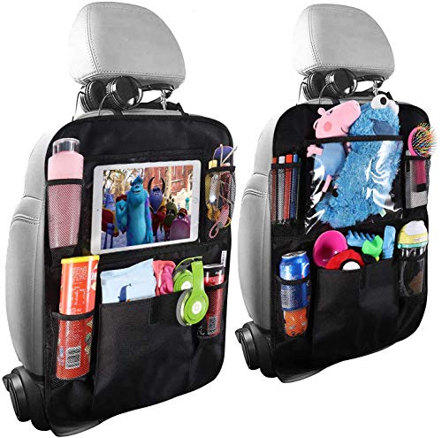 Car Backseat Organizer with 10\" Table Holder, 9 Storage Pockets Seat Back Protectors Kick Mats for Kids Toddlers, Travel Accessories