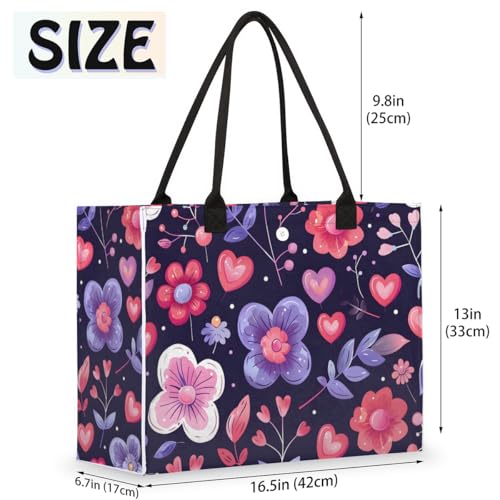 Purple Love Flowers Tote Bag for Women Large Beach Bag Reusable Tote Bags for Work Travel Beach Shopping2