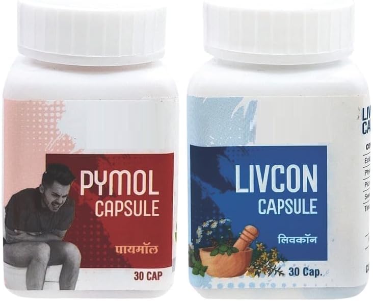 VK Pymol+Livcon Capsule(30 Cap) Fast Relieve in Bleeding, Burning & Pain I for Piles, Fissure. Fistula, Inflammation & Rectum