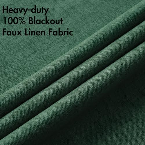 Image of MIULEE Linen Curtains for Bedroom 100% Blackout Thermal Insulated Emerald Green Grommet Room Darkening Curtains & Drapes Christmas Decor for Living Room 52 x 90 Inch (2 Panels)