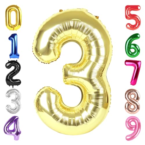 Image of 40 Inch Light Gold Number 3 Balloon, Champagne Birthday Party Decorations