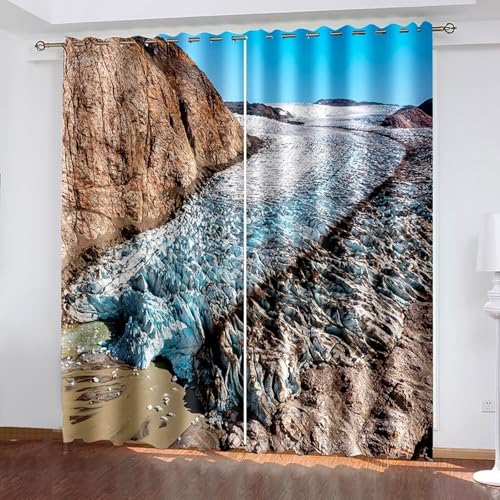 Wycian - Cortina de ganchillo, color blanco azul marrón 2 piezas poliéster montaña nevada 107 x 244 cm, diseño premium actualización 3.0