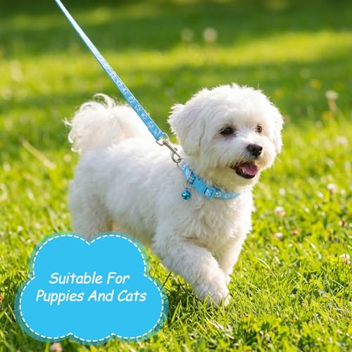 3 Stück Hundehalsband und Leine Set, Verstellbares Hundehalsband, Welpenhalsbänder mit Leine Set, Pfotenabdruck, Schnellverschluss, Haustier Halsband für Hunde, Katzen (Rosa, Schwarz, Blau