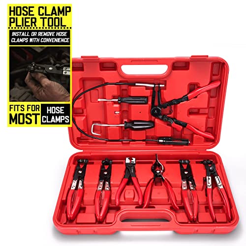 Hose Clamp Pliers 9-Piece, Hose Clamp Removal Kit With 24’’ Flexible Hose Clamp Pliers, Clic-R Collar Clamp Pliers And Hose Removal Hook For Automotive Hoses With Spring/Screw/Ear Clamps #TOP1