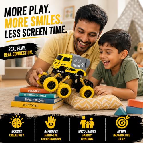Image of Die Cast Monster Truck Toy for Kids | Heavy Duty Vehicle with Big Wheels | Strong Metal and ABS Plastics Build | Action Packed Push Play Truck | Gift Choice Yellow Colour