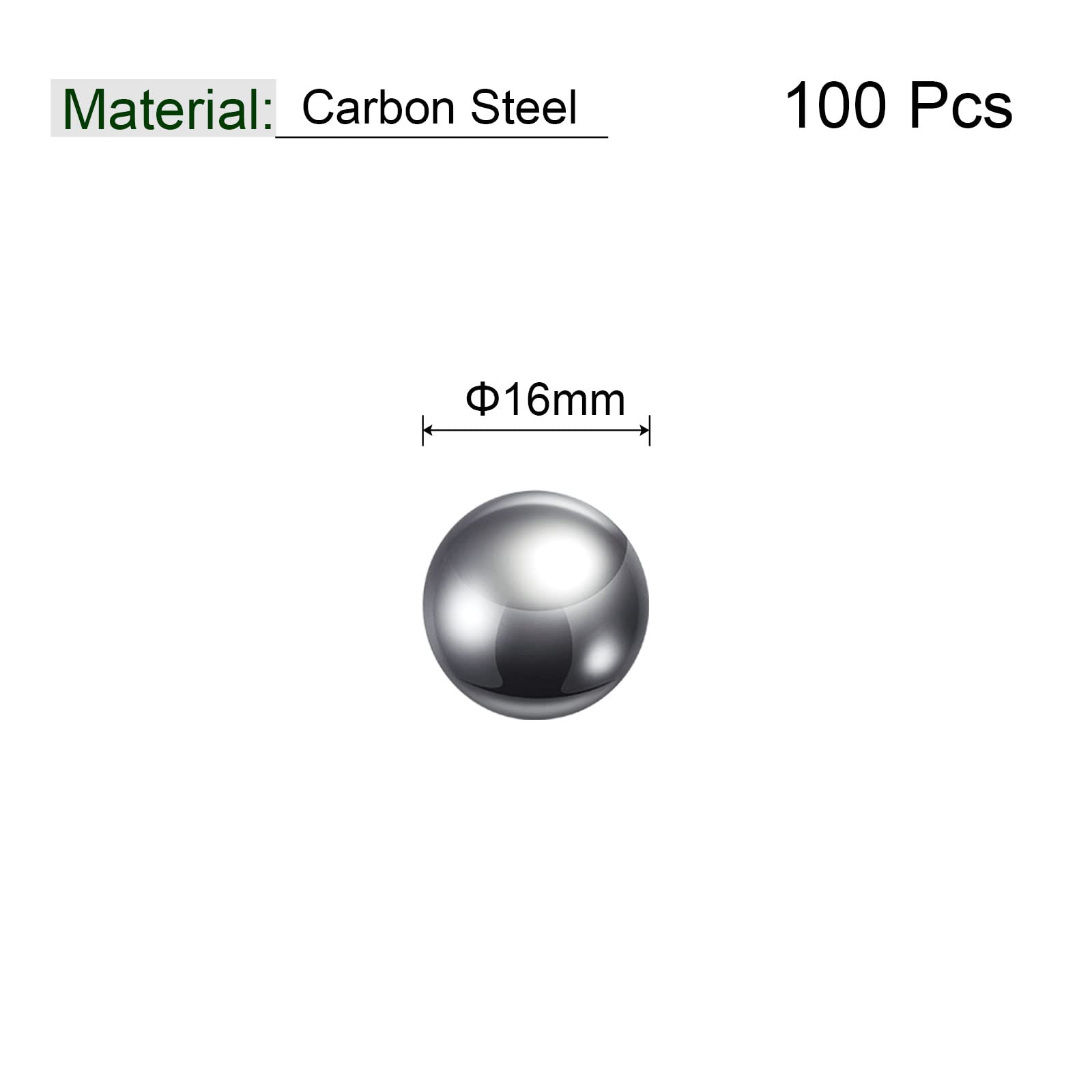 sourcing map 100uds 16mm Carbono Acero Rodamiento Bolas Precisión Pulido