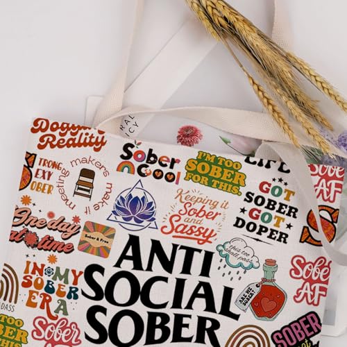 MAOFAED Anti Social Sober Club Tote Bag, Sobriety Gift, AA NA Recovery Gift, Sober Life (sober club)4