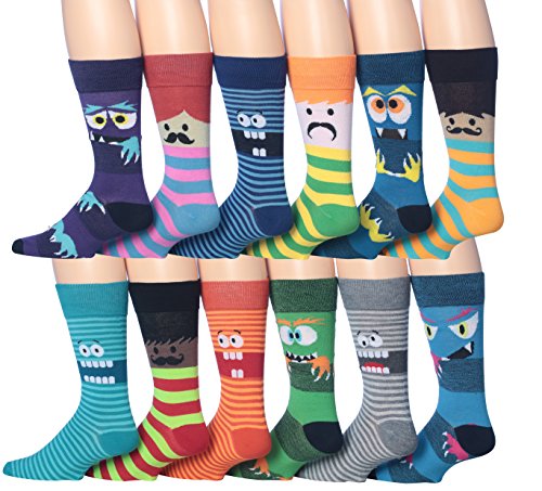 James Fiallo Mens 12-Pairs Funny Funky Crazy Novelty Colorful Patterned Dress Socks M182-12 #TOP1