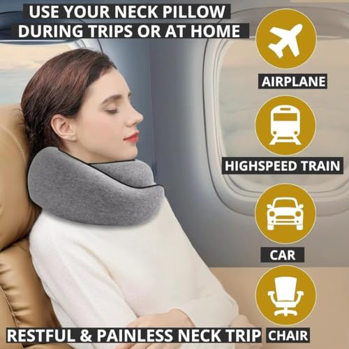 Image of Neck Pillow | Compact Travel Pillows for Airplanes, Car Trips and Home Comfort| Foldable Memory Foam Neck Support | Size Adjustable for Adults and Kids | Lightweight (0.60 Pounds) and U-Shape Design