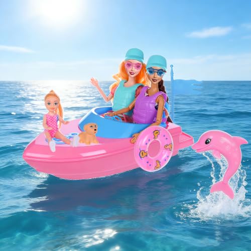 Set de muñecas articuladas y barco con accesorios miniatura 6