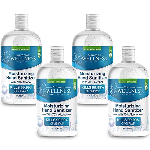 Hand Sanitizer COMMON WELLNESS Moisturizing Hand Sanitizer with 70% Alcohol & Aloe Vera | (4) 16oz Bottles