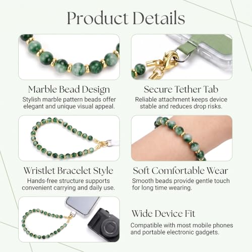 shuielai Marble Beaded Phone Wrist Strap Cellphone Lanyard With Tether Tab Hands Free Wristlet Bracelet - image 3