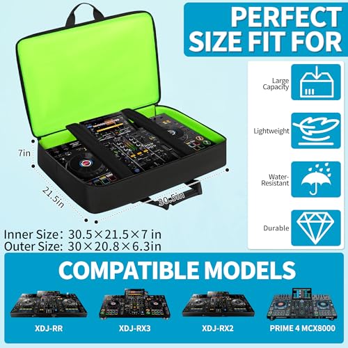 Image of IBVIVIC DJ Controller Case Compatible with XDJ-RX3 /XDJ-RX2 /DDJ-REV5 /DDJ-REV7 /Denon DJ Prime 4 /MCX8000 Padded DJ Controller Storage Bag DJ Travel Carrying Bag with Multi- Pocket