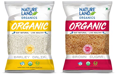 Image of Natureland Organics Barley Dalia 500 Gm (Pack of 4) Total 2Kg - Organic Dalia & Brown Sugar 1 Kg (2 x 1 kg) Total 2 Kg - Organic Sugar