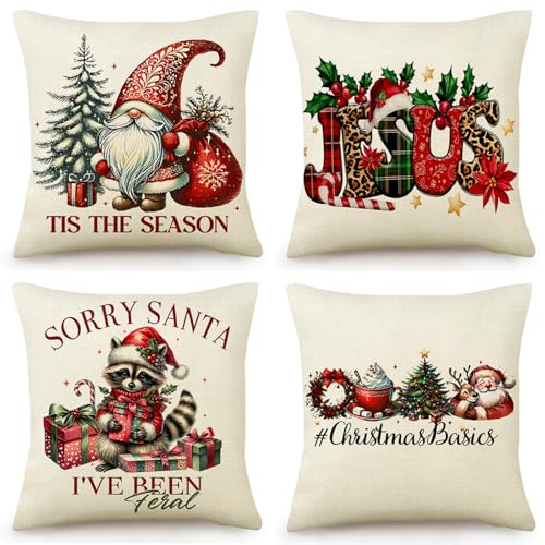 OYIMUA Weihnachten Deko Kissenbezug 40x40 4er Set Festliche Bedruckt...