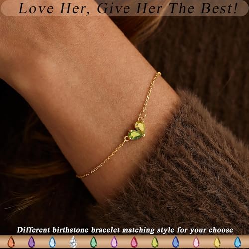 Birthstone Bracelets for Women, Dainty Gold Bracelet with Birthstone Birthday Gifts for Her Mothers Day Gifts Trendy Stuff 14k Plated Adjustable Link Bracelet Anniversary Christmas Jewelry