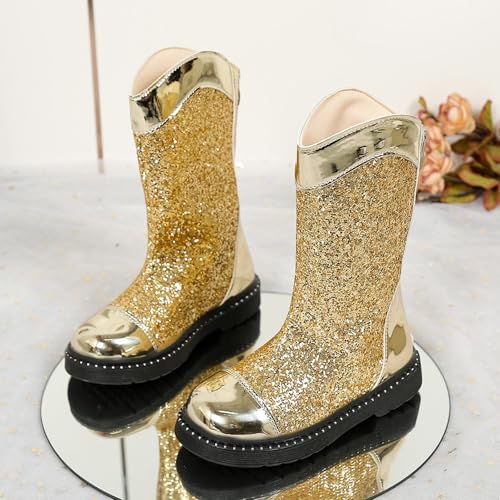 Girls Glitter Riding Boots for Prom Party Chunky Heels Fashion Sequin Leather Mid Calf Boots Stylish Winter Casual Shoes for Old Children2
