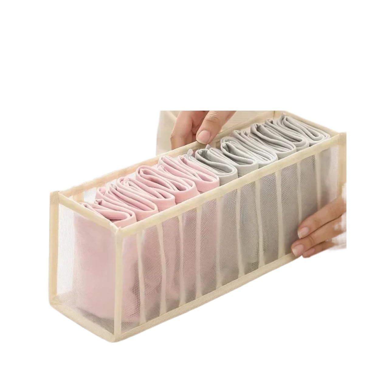 LADFRTYU Sock Storage Box Underwear Drawer Organizer Storage Box Foldable Closet Organizers Divider For Underpants Socks Bra Boxes(Beige 11 grids)
