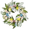 Valery madelyn pastel easter egg wreaths decoration for front door with light artificial spring floral daisy wreath with eucalyptus leaves for home indoor outdoor window wall holiday party decor 18  urban country home decor