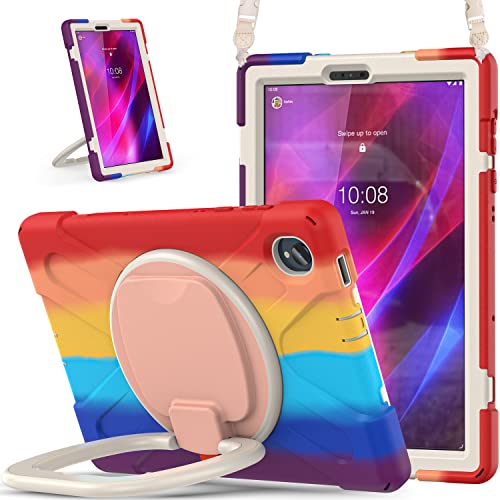 Coque Lenovo Tab K10 silicone PC rouge robuste avec film écran et support rotatif