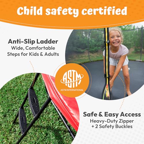 Image of JUMPZYLLA Trampoline Outdoor 8FT 10FT 12FT 14FT 15FT 16FT with Enclosure and Ladder, ASTM Approved Recreational Trampoline for Kids and Adults, Anti-Rust Coated Frame