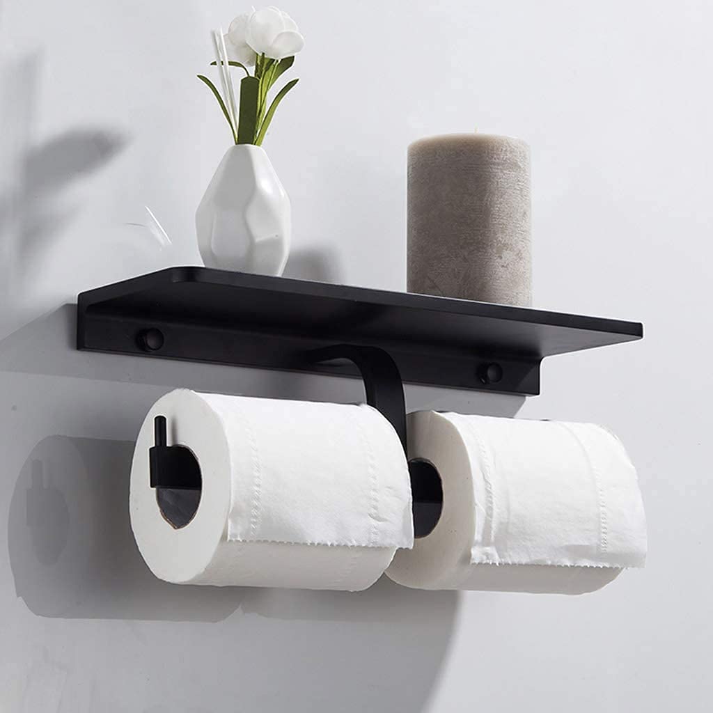 Stały uchwyt na papier toaletowy, Toilet Paper Holder With Storage Lid Black Space Aluminum 30x10x9cm For 2 Rolls