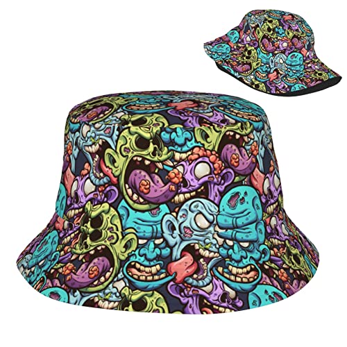 Vunko Halloween Cartoon Zombie Bucket Hats for Women Summer Sun Beach Travel Outdoor Fishing Cap Unisex Men Bucket Hat