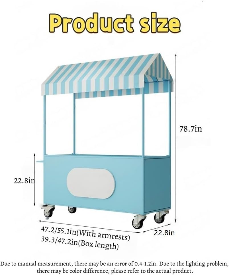 Outdoor Vendor cart, Commercial Business Mobile Street Food Vendor Cart, Foldable Vending Stand Kiosk Display Trolley with Canopy for Markets, Street Food(Red,39.3in)