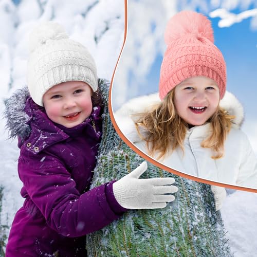 Liitrsh 4 Sets Kids Winter Hat Gloves Scarf Set Girls Boys Knit Hat Long Scarf Snow Gloves Outdoor for Toddler(Cute Colors)4