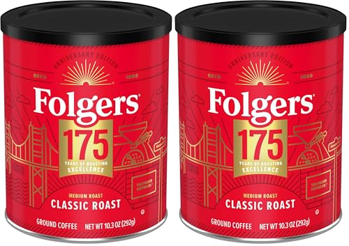 Image of Folgers Classic Medium Roast Ground Coffee, 10.3 Oz 175th Anniversary Limited Edition Metal Can (Pack of 2)