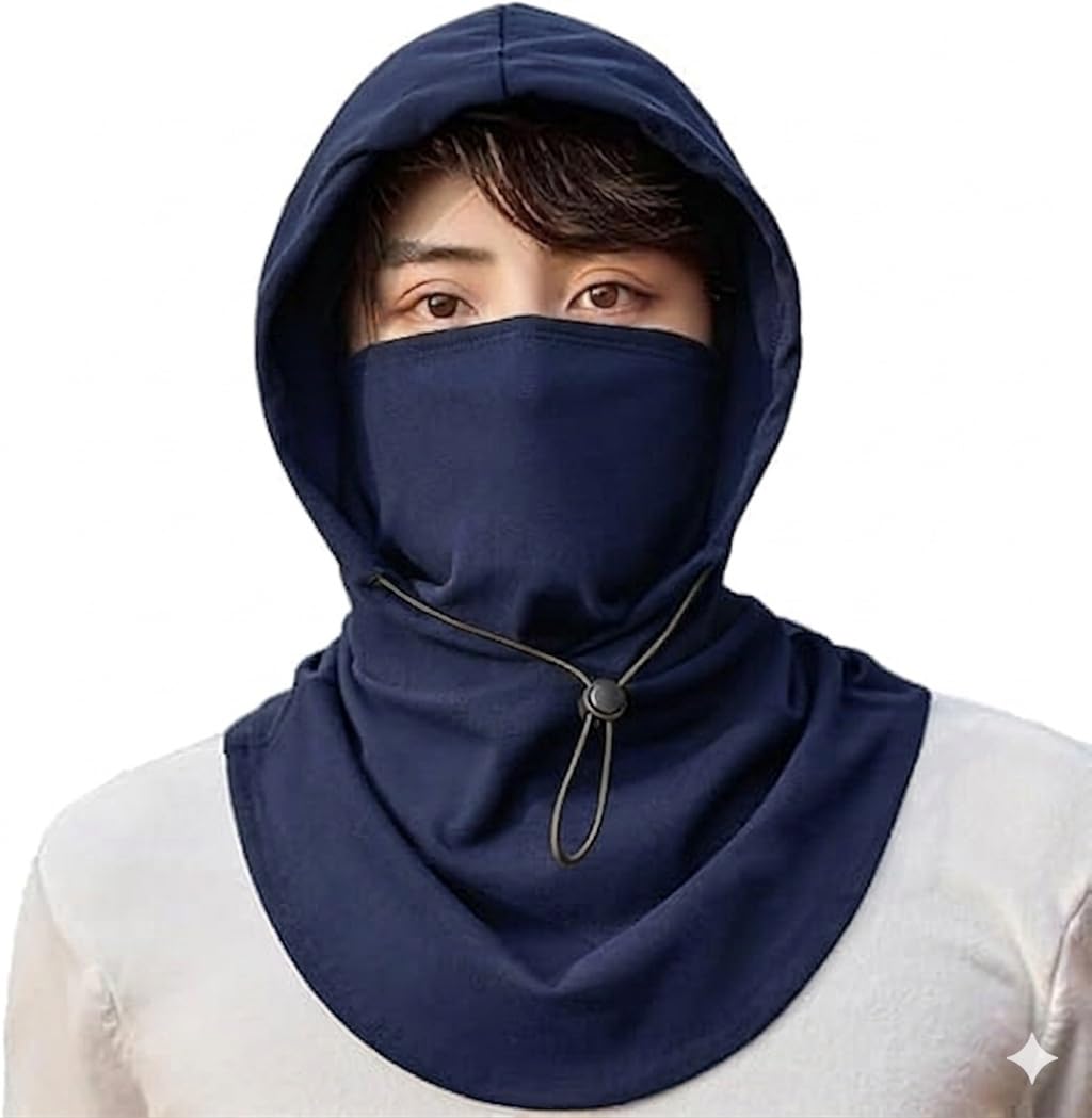 Gajraj Hooded Cotton Balaclava Face Mask with Neck Cover and Adjustable Drawstring, Windproof Full Face Hood-picture-21
