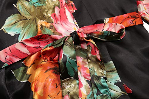 Image of VOGMATE Floral Silk Robes for Women Short Satin Kimono Bride Bridesmaid Robes Bathrobe
