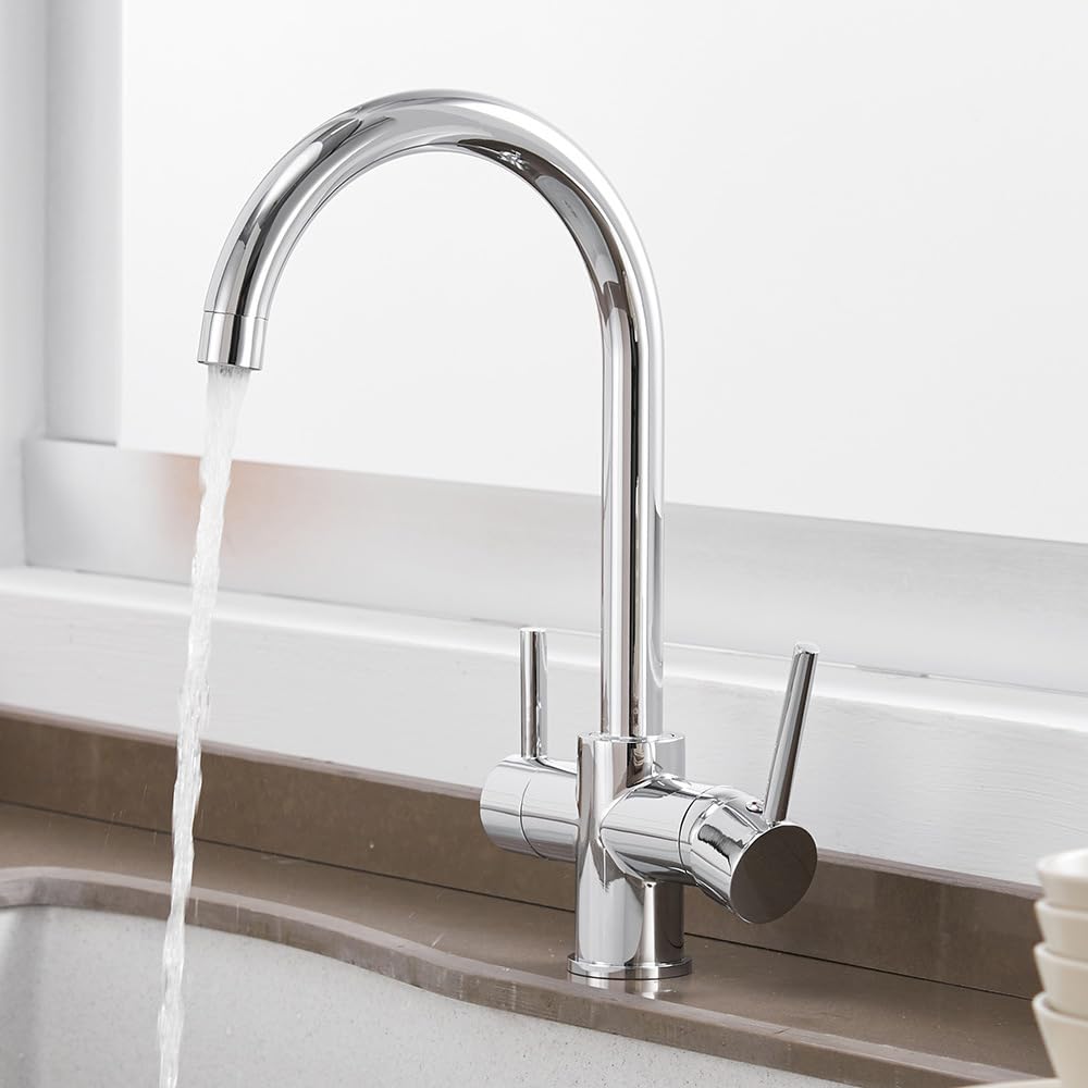 3-Wege-Küchenarmatur mit 360° Drehgelenk, 3-in-1-Spültischarmatur mit Osmose-Doppelgriff, Chrom Küchenarmatur für einfachen Wasserfluss und Filtration