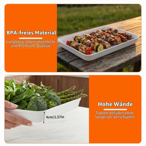4 STK Servierplatte Weiß,Food Serving Trays,Kunststoff Serviertablett, Snackplatte, Servierteller Groß,Wiederverwendbar Servierplatten für Partyplatte Buffets Desserts Obstplatte(38 x 26,5 x 4 cm) – Bild 3