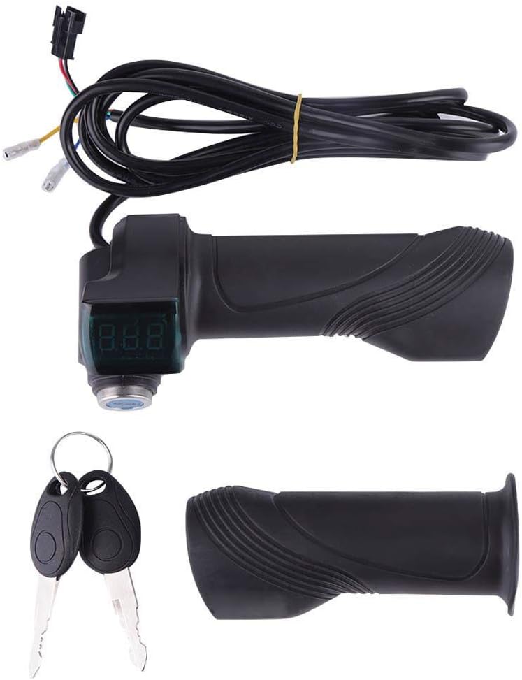 Throttle Accelerator Handle Grip, Bike Throttle Grip with Lock and Voltmeter Display for 24V 36V 48V 60V Electric Bike Dirtbike Scooter